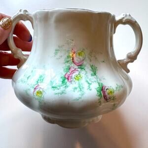 VINTAGE Two Handle Serving Pot Cup Sugar Creamer Floral Revere China Akron Ohio.